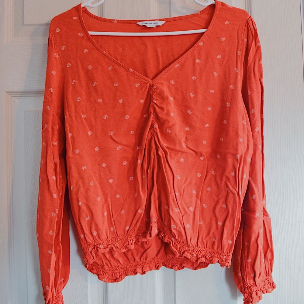American Eagle Red Bubble Sleeved Blouse